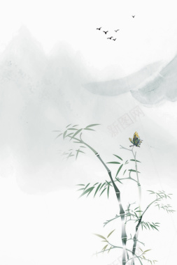 古典中国风水墨山水画海报背景