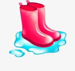 水彩手绘卡通红色橡胶雨鞋素材