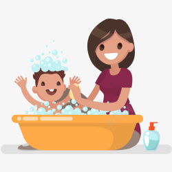妈妈给宝宝喂奶插画妈妈给宝宝洗澡插画高清图片