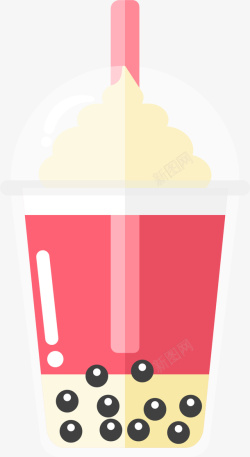 奶茶冰淇淋红色扁平冰淇淋奶茶高清图片