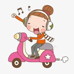 粉色电动车骑车的小女孩高清图片
