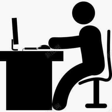 工作男人在办公室的桌上电脑图标图标