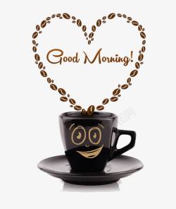 提神咖啡咖啡杯与咖啡豆里的早上好高清图片