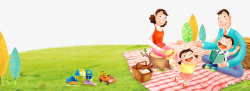 亲子游卡通夏天户外野餐一家人高清图片