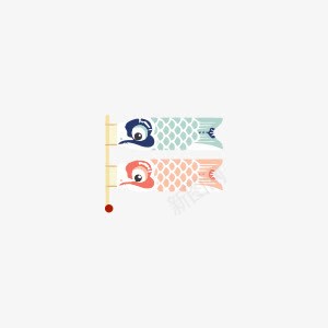 日式孩子节鲤鱼旗装饰png免抠素材_88icon https://88icon.com 孩子节 日式 日本传统图案鲤鱼 红色 蓝色 鱼 鲤鱼旗