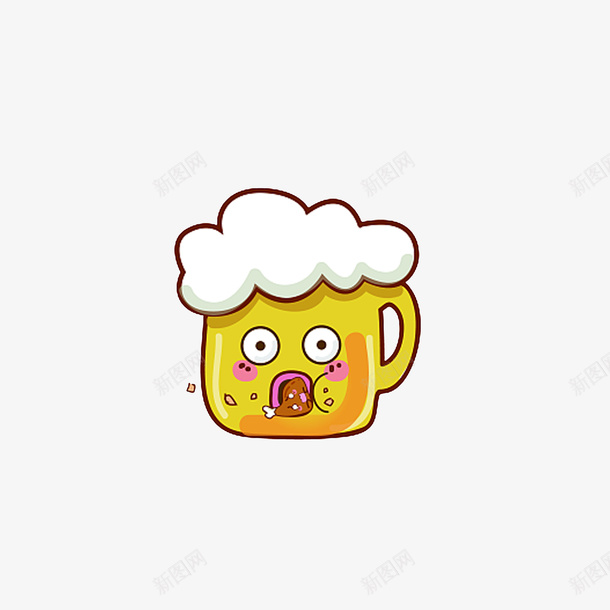 卡通吃炸鸡腿的啤酒png免抠素材_88icon https://88icon.com 卡通可爱形象 吃惊表情 吃炸鸡 啤酒泡 炸鸡腿