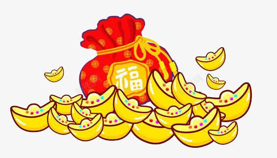 红色福袋与金元宝png免抠素材_88icon https://88icon.com 卡通 手绘 新年 财宝