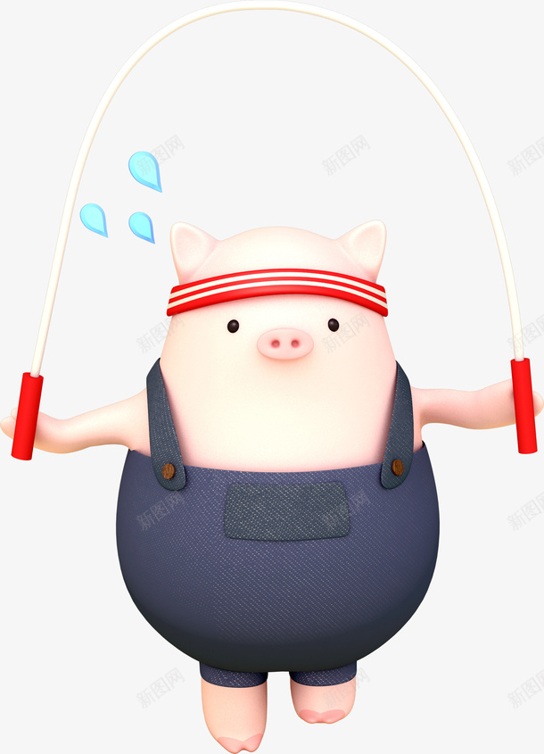 c4d卡通跳绳的猪猪装饰png免抠素材_88icon https://88icon.com Q版猪 c4d猪 卡通跳绳的猪 猪年 猪形象 装饰 跳绳的猪