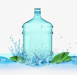 创意动感水波上的叶子空白桶装饮用水高清图片