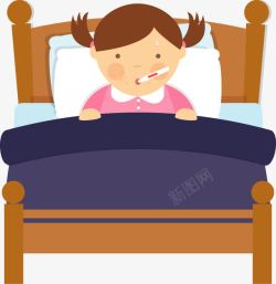 病人卧床发烧的小女孩高清图片