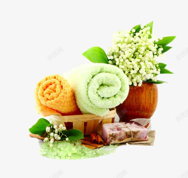 SPA美容理疗元素png免抠素材_88icon https://88icon.com SPA png图片素材 免费png元素 毛巾 绿色 花朵 装饰素材 高清免费png素材