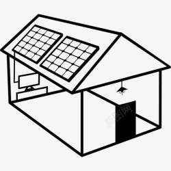 集中供电太阳能住宅建筑屋顶的太阳能板图标高清图片