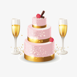 粉色香槟香槟与蛋糕矢量图高清图片