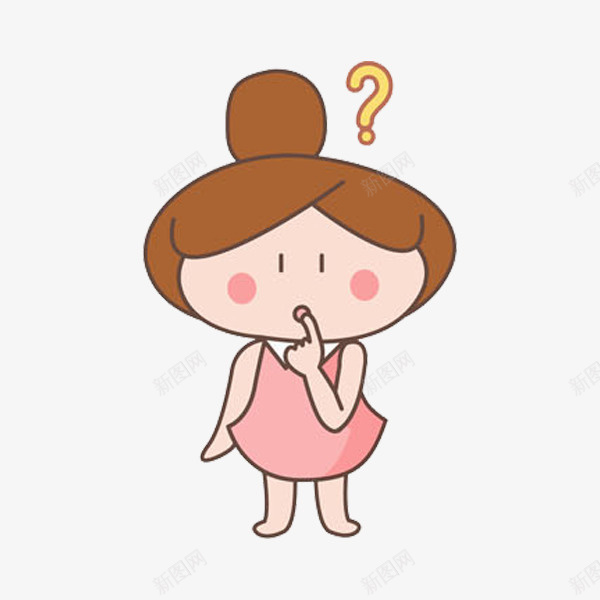 疑问的女孩png免抠素材_88icon https://88icon.com 卡通 发问 可爱 咬手指 插图 疑问的 粉色的 问号