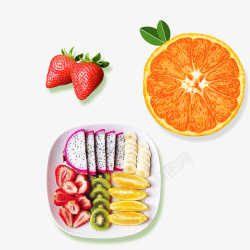 新鲜火龙果白色盘子里的水果高清图片
