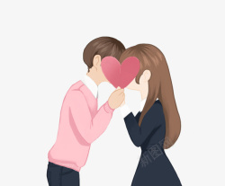 爱心贴图卡通接吻的情侣图高清图片