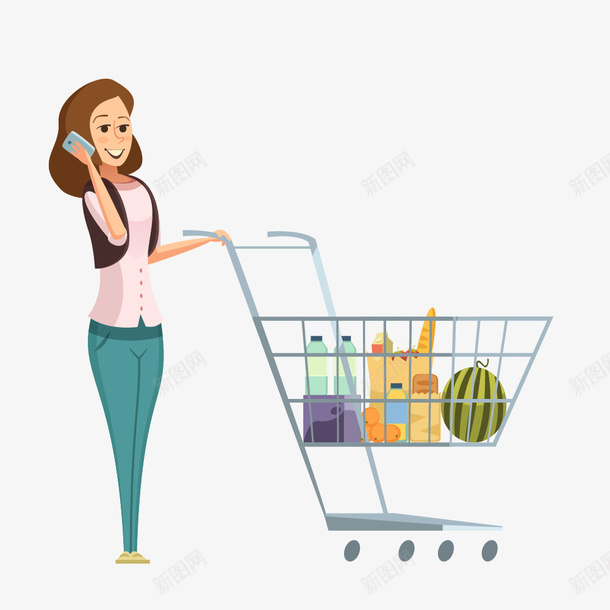 逛超市的女性png免抠素材_88icon https://88icon.com 女性 打电话 购物车 逛超市
