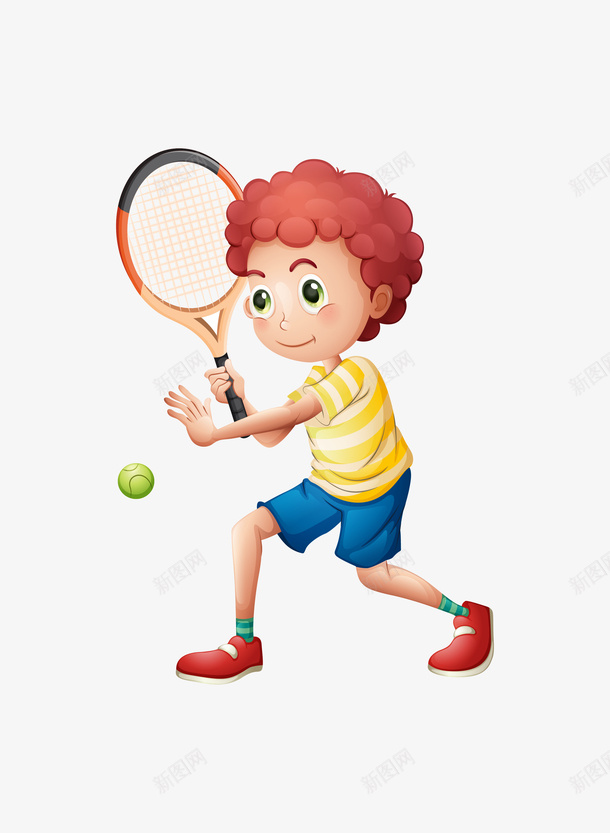 打网球的卡通男生png免抠素材_88icon https://88icon.com 人物 卡通 卷发 男生 网球 网球拍 网球运动