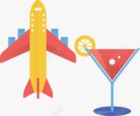 选择飞机出行黄色帽子旅游出行小元素飞机饮料矢量图图标图标