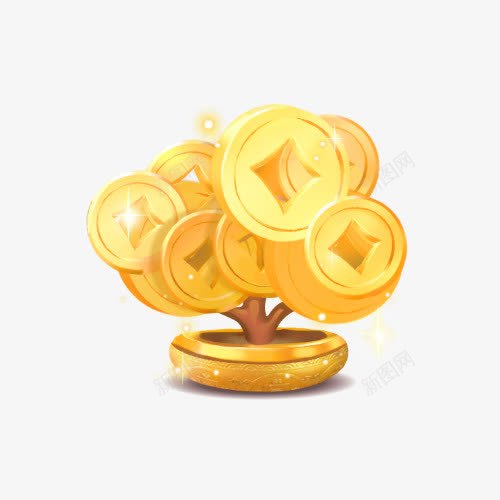 金黄色的摇钱树png免抠素材_88icon https://88icon.com PNG 摇钱树 聚财树 金币 金币树 黄色