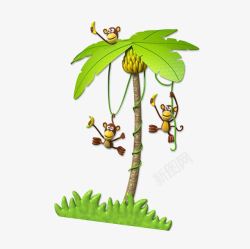 小猴子爬树摘香蕉素材
