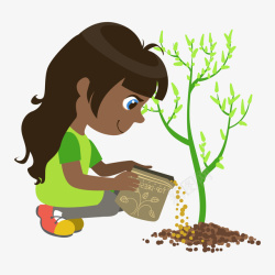卡通小孩植树节施化肥矢量图素材