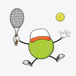 白绿色打网球的卡通网球素材