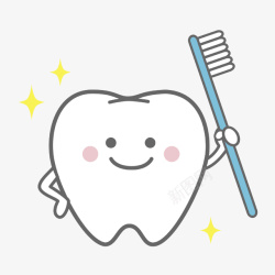 牙齿诊断可爱牙齿拿着牙刷卡通图高清图片