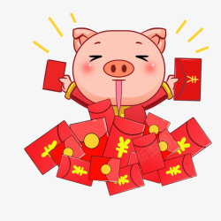 手绘猪年小猪和红包素材
