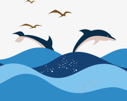 美丽海边飞跃的海豚矢量图素材
