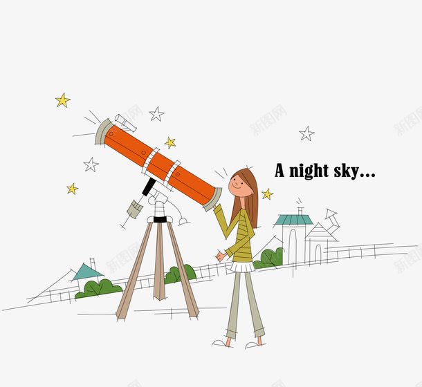 观望星空的女孩png免抠素材_88icon https://88icon.com 女孩 探索 星星 星空 望远镜