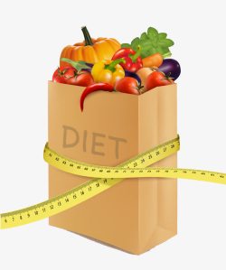 皮尺裹住的纸袋和蔬菜素材