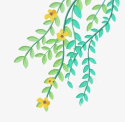 浅色小黄花手绘树枝素材
