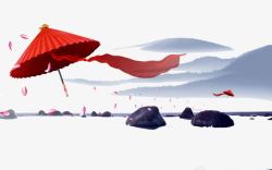 飞舞的红色油纸伞素材