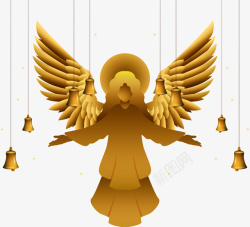 4个金色铃铛手绘金色小天使高清图片