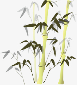 水墨风格金黄色竹子带墨绿色竹叶素材