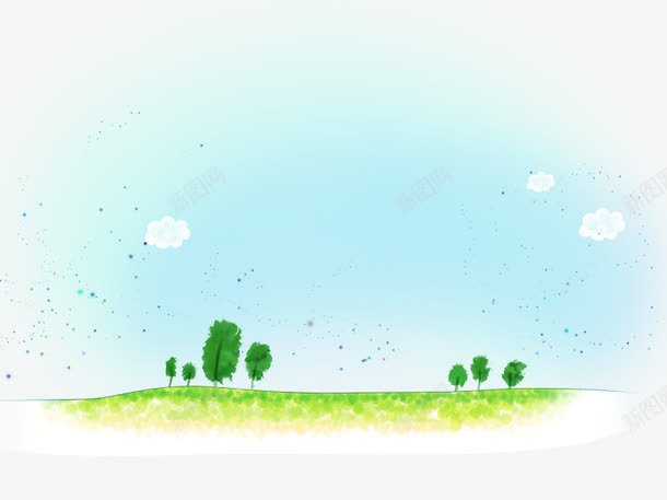 手绘白云下的小树png免抠素材_88icon https://88icon.com 创意 卡通 手绘 树 白云 线描 背景图案 草地