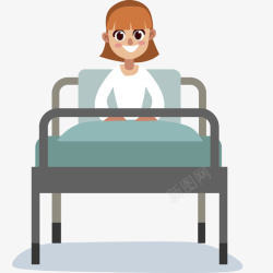 生病的女孩手绘卡通病人坐在病床上高清图片