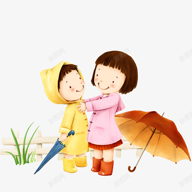 姐弟情深psd免抠素材_88icon https://88icon.com 姐姐 弟弟 雨伞 雨衣