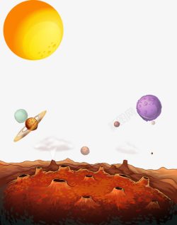 漂浮八大行星卡通火星表面高清图片