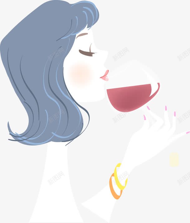 喝红酒的女性png免抠素材_88icon https://88icon.com 侧面 卡通人物 女生 葡萄酒 高脚杯