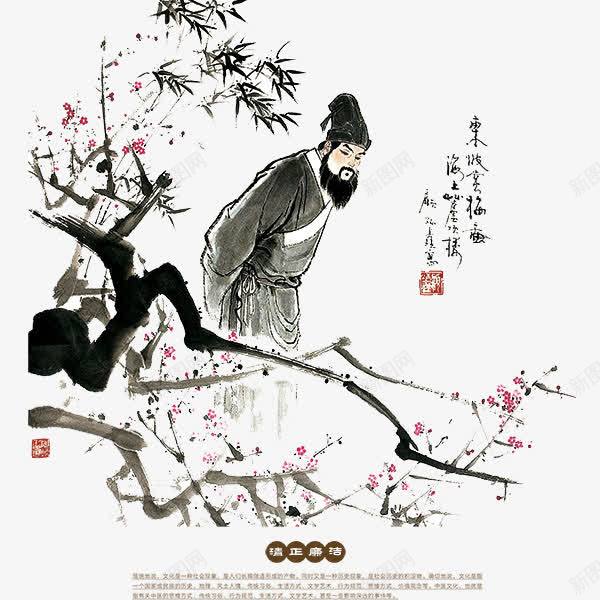诗人赏花png免抠素材_88icon https://88icon.com 古人素材 梅花 竹子 诗人 诗句