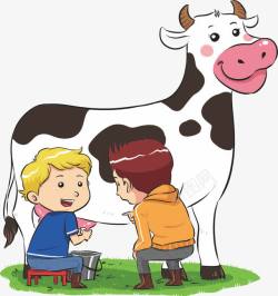 外国小男孩卡通外国小男孩挤牛奶矢量图高清图片