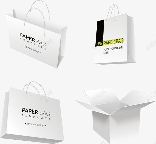手提袋png免抠素材_88icon https://88icon.com 包装盒 包装袋 手提袋 白色 矢量素材 箱子 纸袋 购物袋