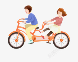 手绘人物可爱插画骑双人自行车的素材