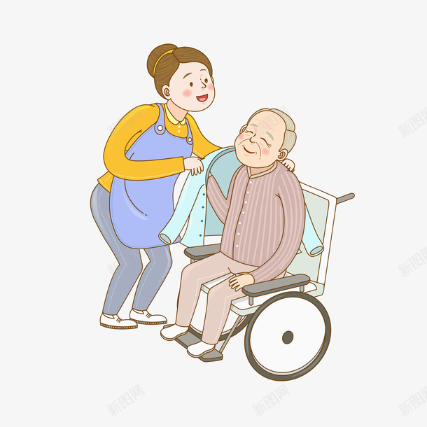 照顾轮椅上老人的女人png免抠素材_88icon https://88icon.com 卡通 坐轮椅的老人 女人 护工 照料的 病人 相互关爱 细心地 高兴地