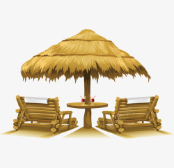 沙滩茅草伞和沙滩椅素材