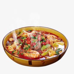 鲜虾生菜红汤火锅素材