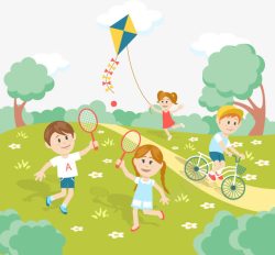 儿童便捷自行车郊外玩耍的儿童矢量图高清图片