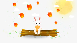 吃平安果卡通手绘中秋节装饰玉兔吃月高清图片